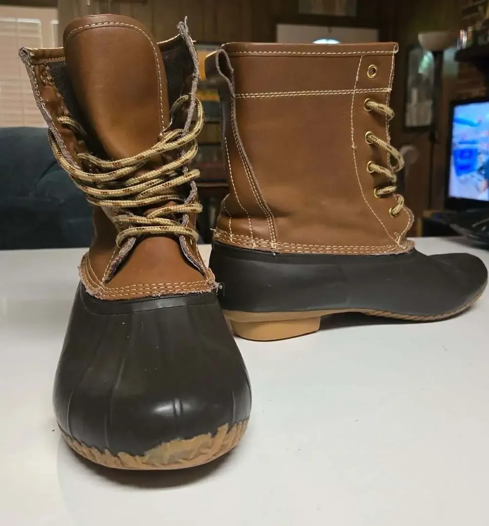 Khombu Letty Women's Waterproof Brown Leather and Rubber Duck Boots